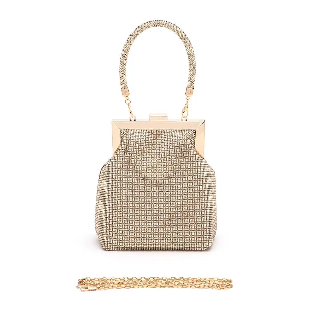 Top Handle Rhinestone Soft Clutch Bag