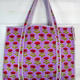 Quilted Tote Bag | Purple Floral Bag | Large Shopping Tote
