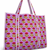 Quilted Tote Bag | Purple Floral Bag | Large Shopping Tote