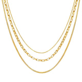Triple Layer Necklace, 18K Gold Plated Steel