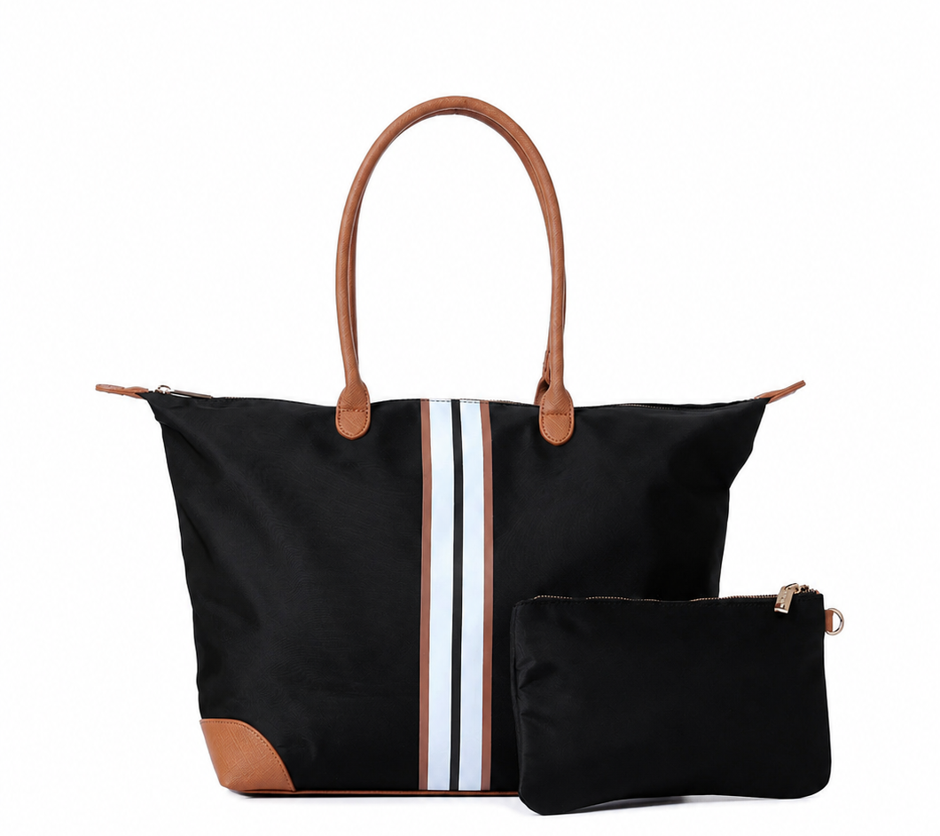 Nylon Striped Tote Bag