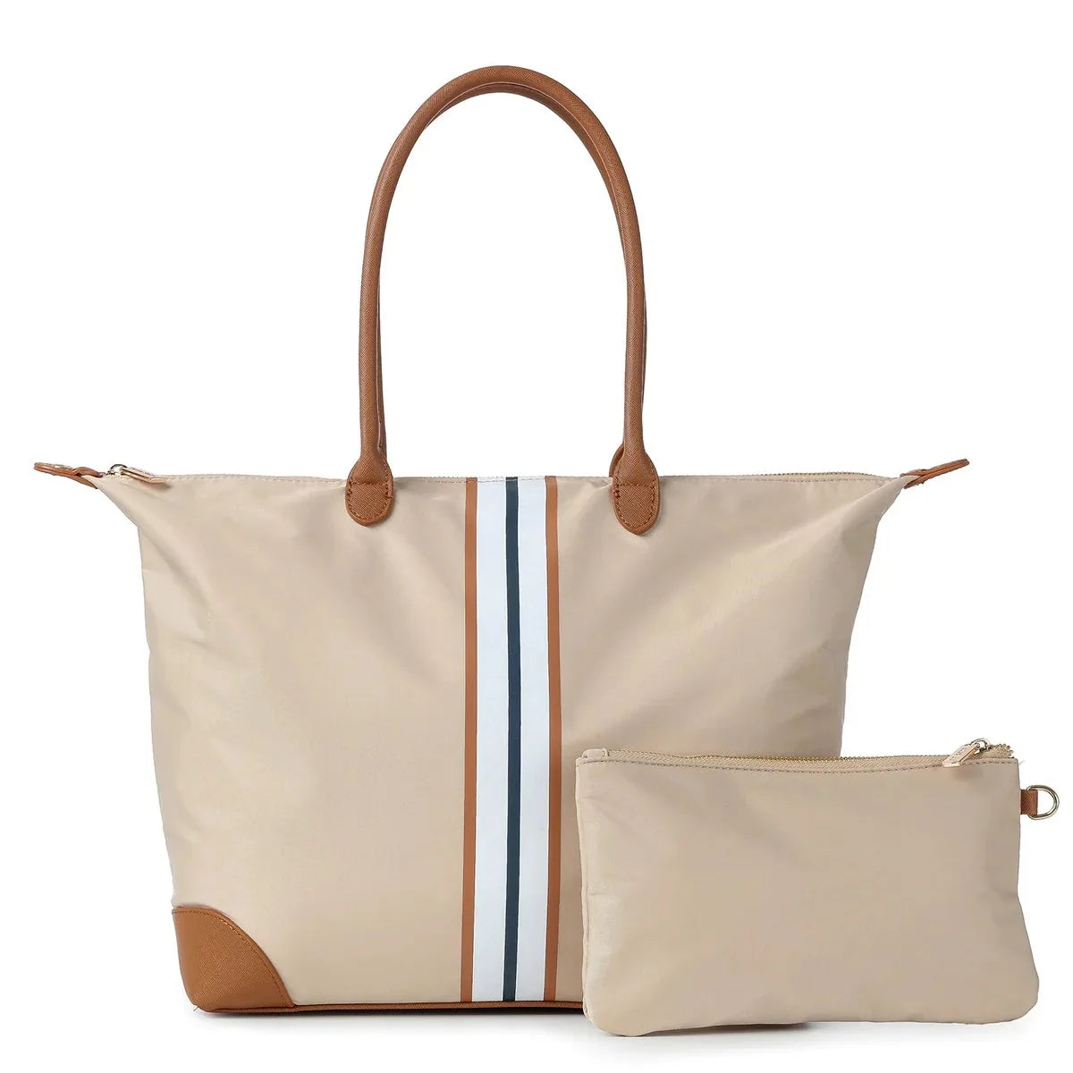 Nylon Striped Tote Bag