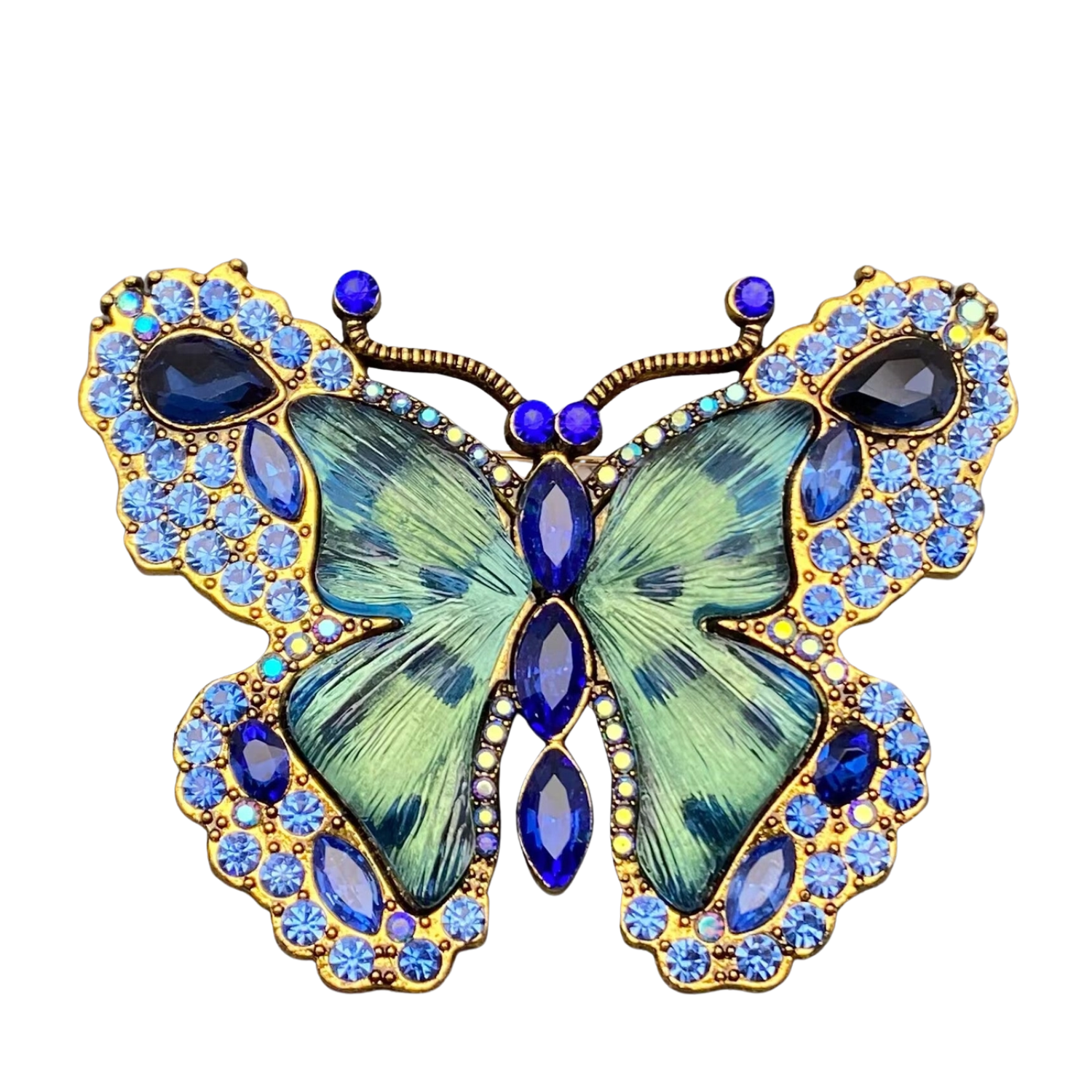 Glass & Rhinestone Large Butterfly Brooch