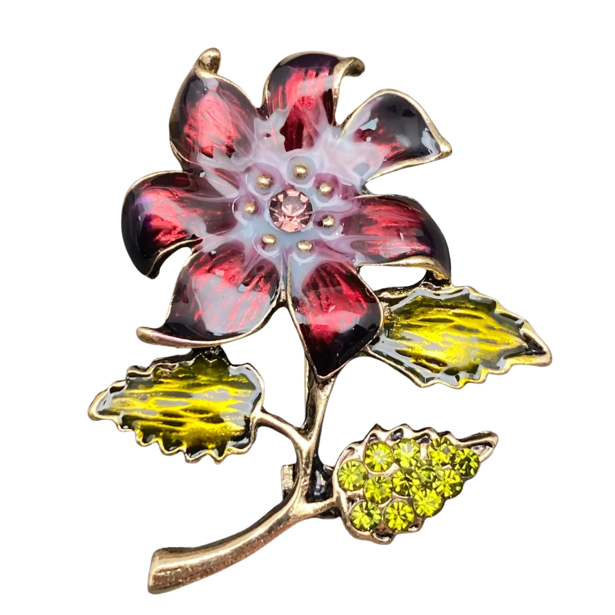 Rhinestone Enamel Flower Brooch