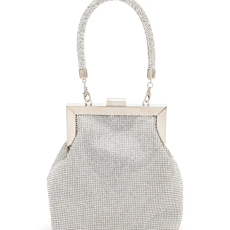Top Handle Rhinestone Soft Clutch Bag