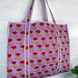 Quilted Tote Bag | Purple Floral Bag | Large Shopping Tote